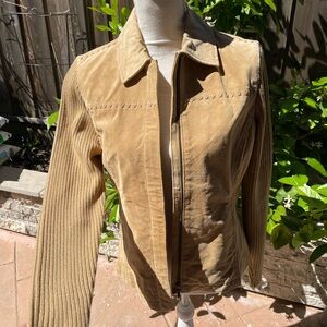 Live a Little Tan Suede & Ribbed Sleeve Zip Jacket